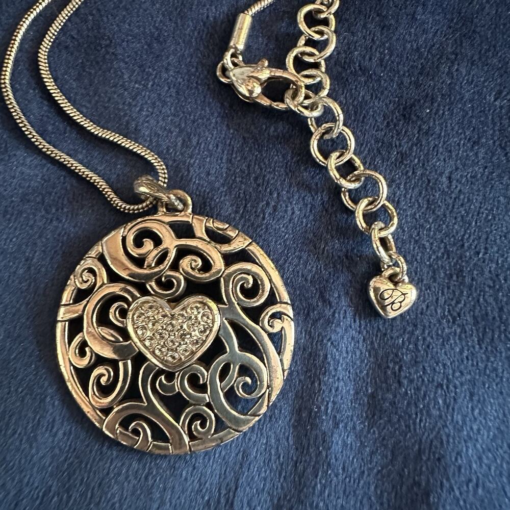 Brighton necklace pendant silver scroll heart Crystals Striking fun open design